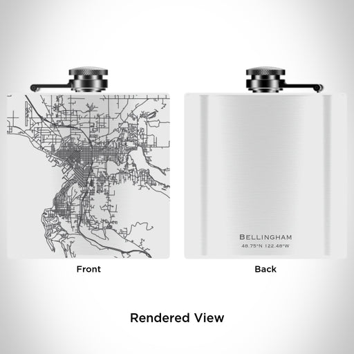 Rendered View of Bellingham Washington Map Engraving on 6oz Stainless Steel Flask in White