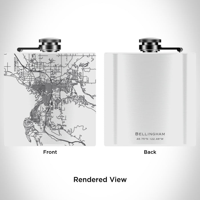 Rendered View of Bellingham Washington Map Engraving on 6oz Stainless Steel Flask in White