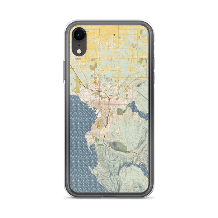 Custom iPhone XR Bellingham Washington Map Phone Case in Woodblock