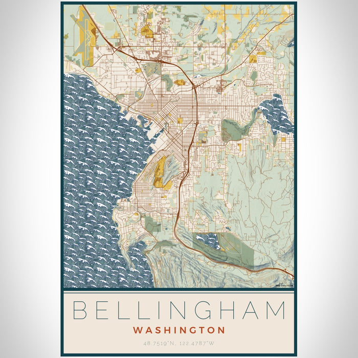 Bellingham Washington Map Print Portrait Orientation in Woodblock Style With Shaded Background