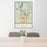 24x36 Bellows Falls Vermont Map Print Portrait Orientation in Woodblock Style Behind 2 Chairs Table and Potted Plant