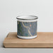 Front View Custom Bellows Falls Vermont Map Enamel Mug in Afternoon on Cutting Board
