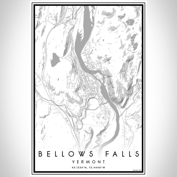 Bellows Falls Vermont Map Print Portrait Orientation in Classic Style With Shaded Background