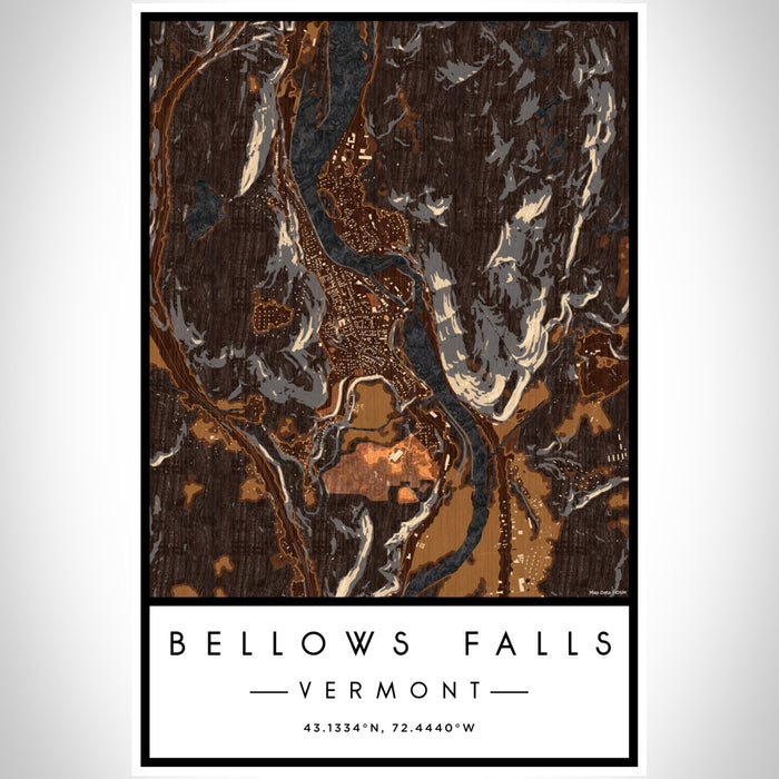Bellows Falls Vermont Map Print Portrait Orientation in Ember Style With Shaded Background