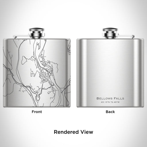 Rendered View of Bellows Falls Vermont Map Engraving on 6oz Stainless Steel Flask