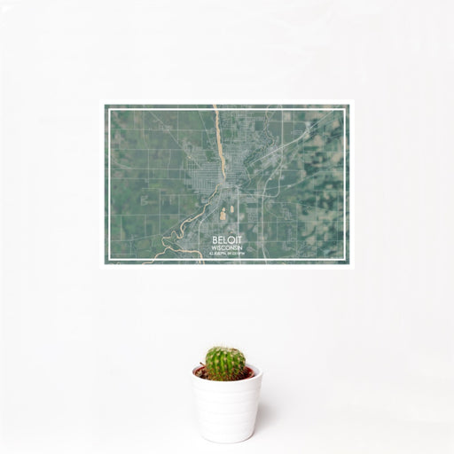 12x18 Beloit Wisconsin Map Print Landscape Orientation in Afternoon Style With Small Cactus Plant in White Planter