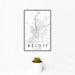 12x18 Beloit Wisconsin Map Print Portrait Orientation in Classic Style With Small Cactus Plant in White Planter