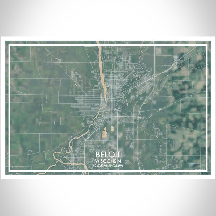 Beloit Wisconsin Map Print Landscape Orientation in Afternoon Style With Shaded Background