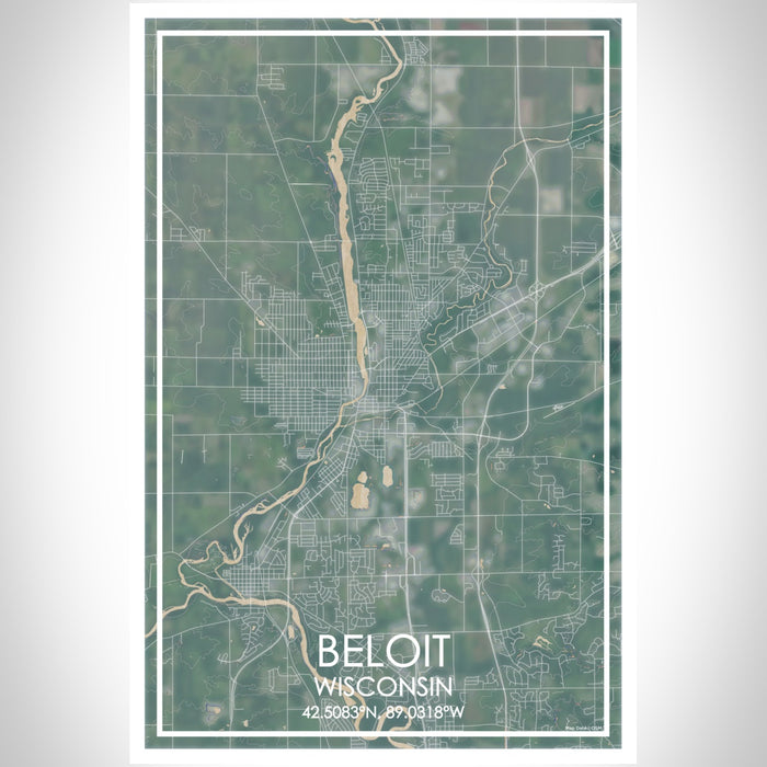 Beloit Wisconsin Map Print Portrait Orientation in Afternoon Style With Shaded Background