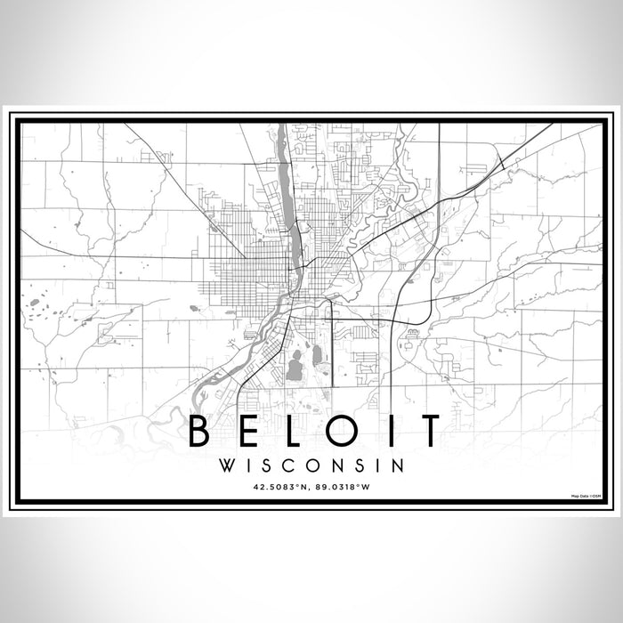 Beloit Wisconsin Map Print Landscape Orientation in Classic Style With Shaded Background
