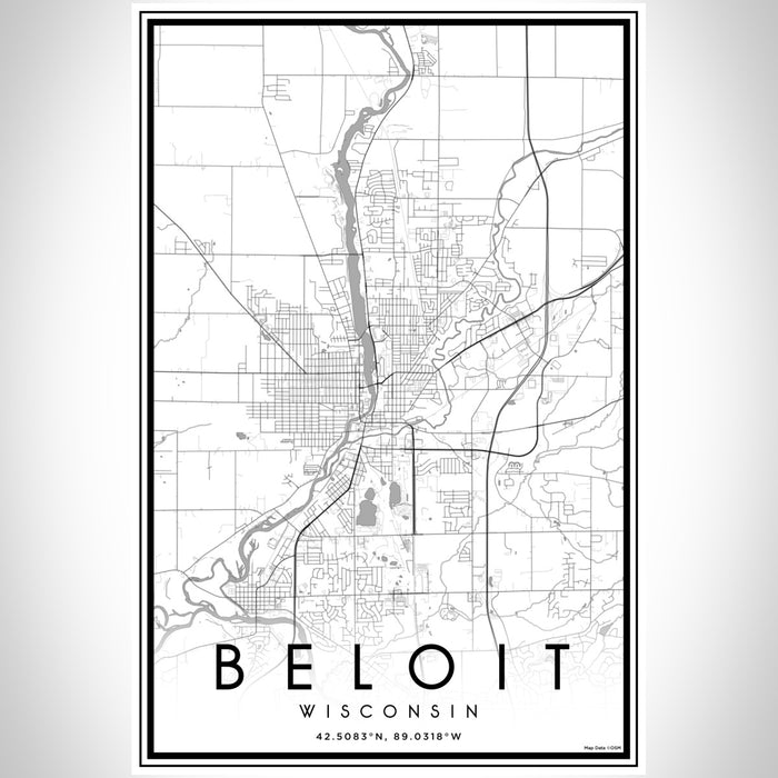 Beloit Wisconsin Map Print Portrait Orientation in Classic Style With Shaded Background