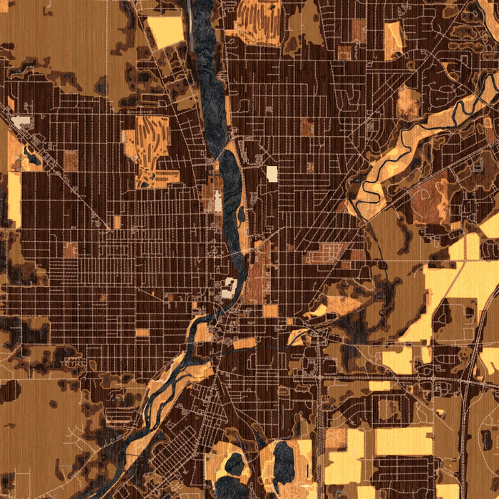 Beloit Wisconsin Map Print in Ember Style Zoomed In Close Up Showing Details