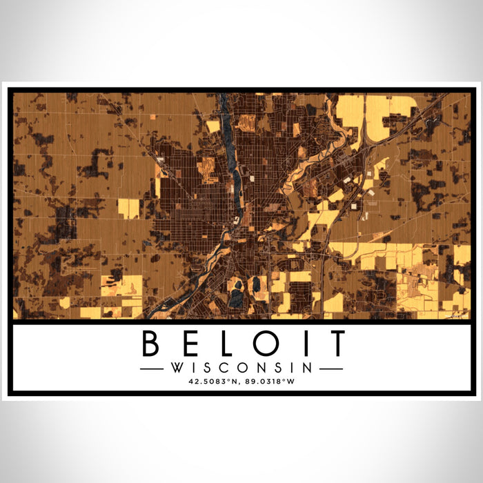 Beloit Wisconsin Map Print Landscape Orientation in Ember Style With Shaded Background