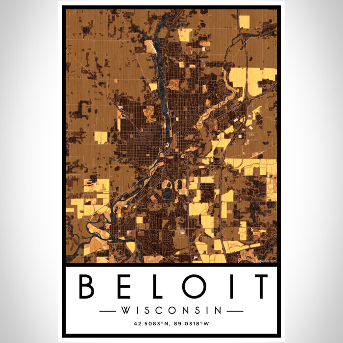 Beloit Wisconsin Map Print Portrait Orientation in Ember Style With Shaded Background