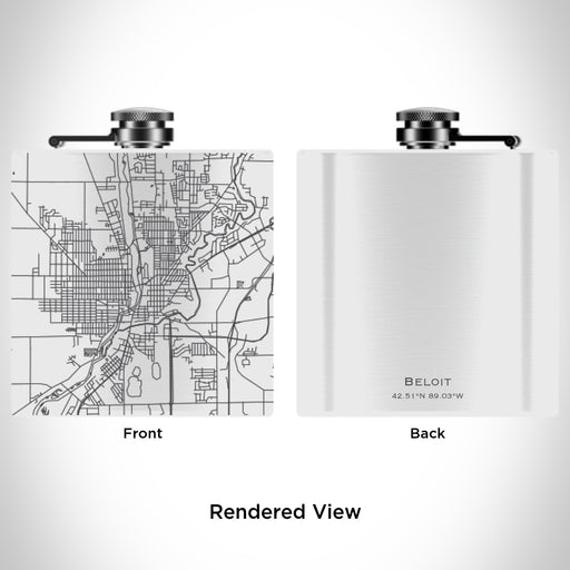 Rendered View of Beloit Wisconsin Map Engraving on 6oz Stainless Steel Flask in White
