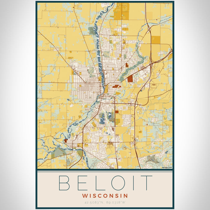 Beloit Wisconsin Map Print Portrait Orientation in Woodblock Style With Shaded Background