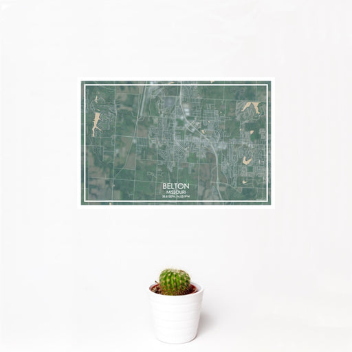 12x18 Belton Missouri Map Print Landscape Orientation in Afternoon Style With Small Cactus Plant in White Planter