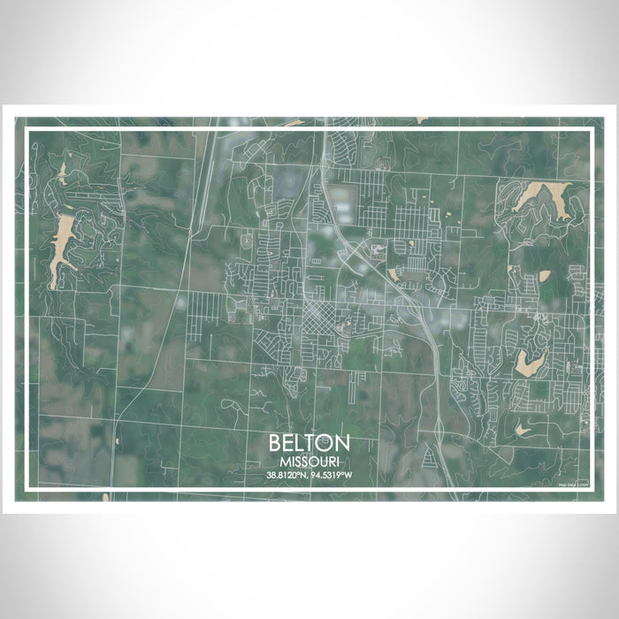 Belton Missouri Map Print Landscape Orientation in Afternoon Style With Shaded Background