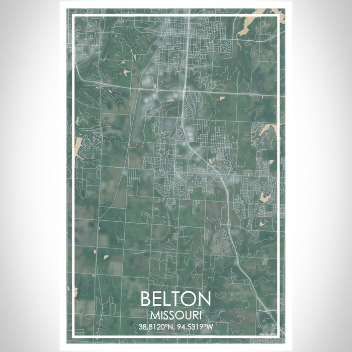 Belton Missouri Map Print Portrait Orientation in Afternoon Style With Shaded Background