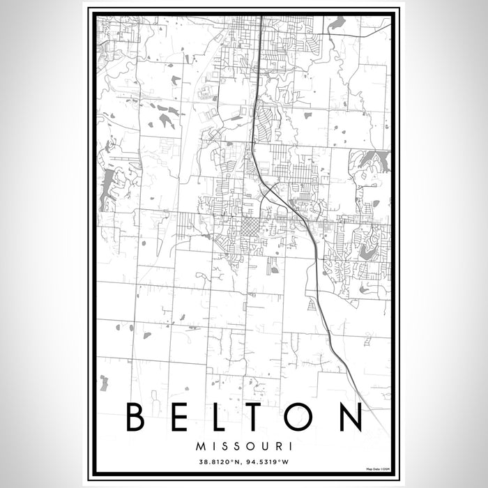 Belton Missouri Map Print Portrait Orientation in Classic Style With Shaded Background
