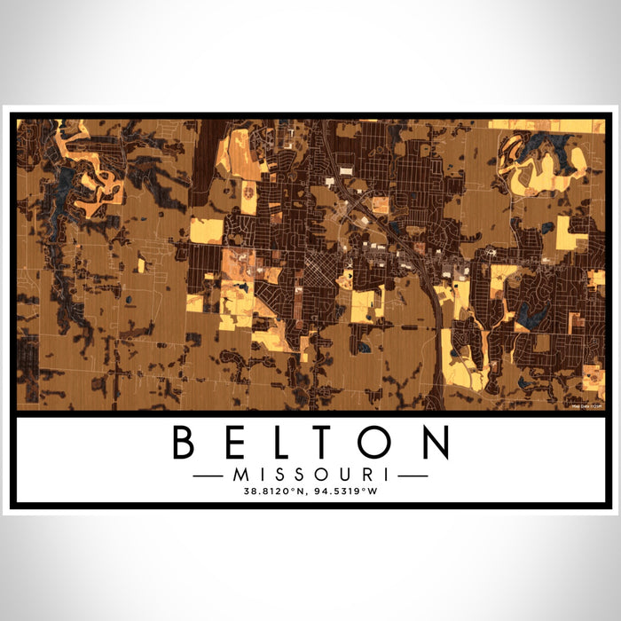 Belton Missouri Map Print Landscape Orientation in Ember Style With Shaded Background