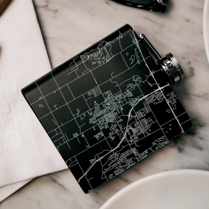 Belton Missouri Custom Engraved City Map Inscription Coordinates on 6oz Stainless Steel Flask in Black