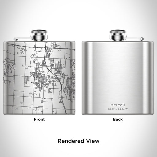 Rendered View of Belton Missouri Map Engraving on 6oz Stainless Steel Flask