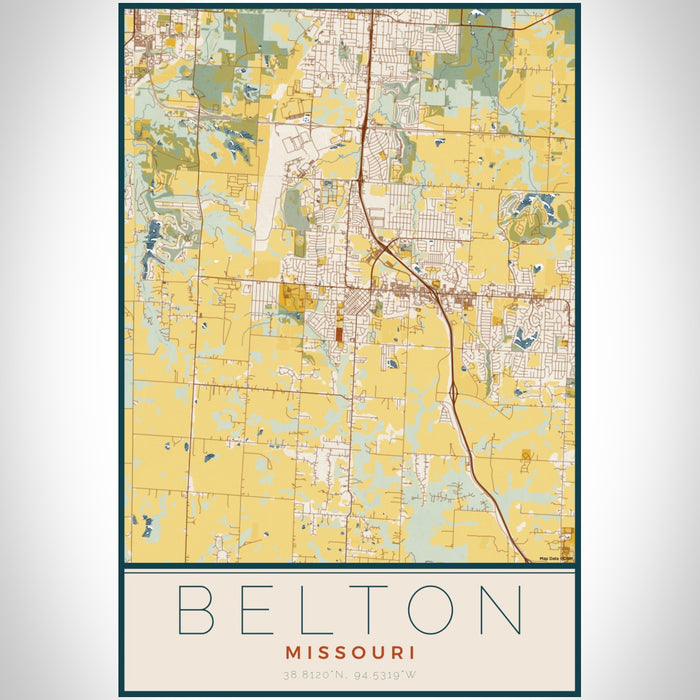 Belton Missouri Map Print Portrait Orientation in Woodblock Style With Shaded Background