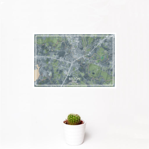 12x18 Belton Texas Map Print Landscape Orientation in Afternoon Style With Small Cactus Plant in White Planter