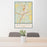 24x36 Belton Texas Map Print Portrait Orientation in Woodblock Style Behind 2 Chairs Table and Potted Plant