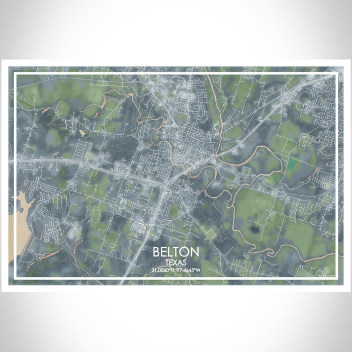 Belton Texas Map Print Landscape Orientation in Afternoon Style With Shaded Background