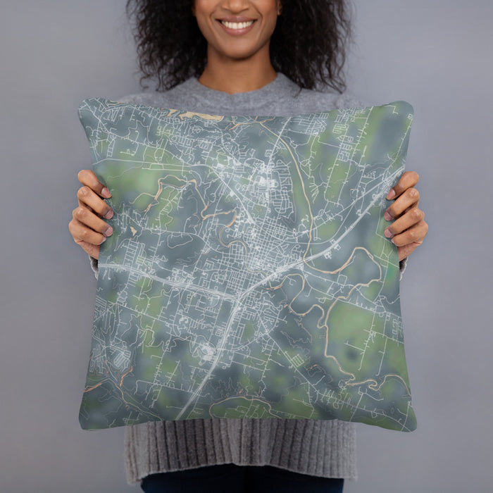 Person holding 18x18 Custom Belton Texas Map Throw Pillow in Afternoon