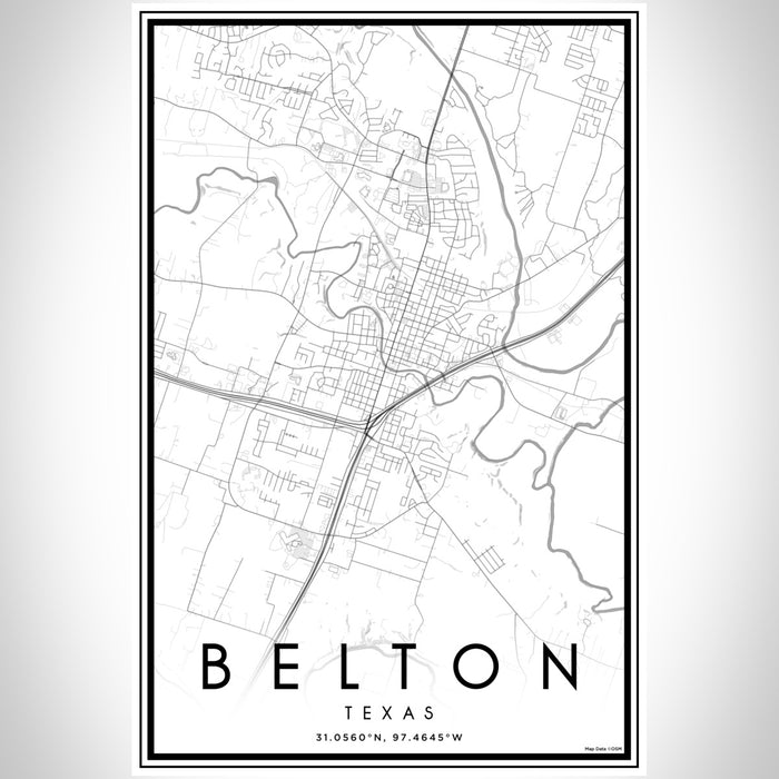 Belton Texas Map Print Portrait Orientation in Classic Style With Shaded Background