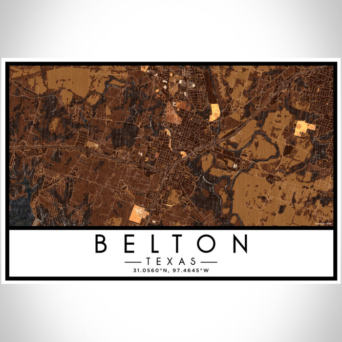 Belton Texas Map Print Landscape Orientation in Ember Style With Shaded Background