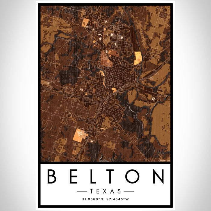 Belton Texas Map Print Portrait Orientation in Ember Style With Shaded Background