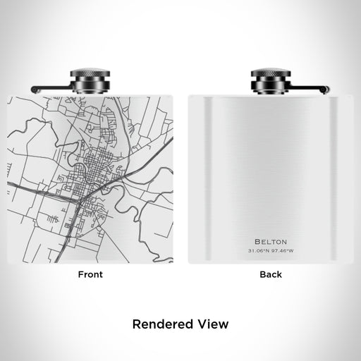 Rendered View of Belton Texas Map Engraving on 6oz Stainless Steel Flask in White