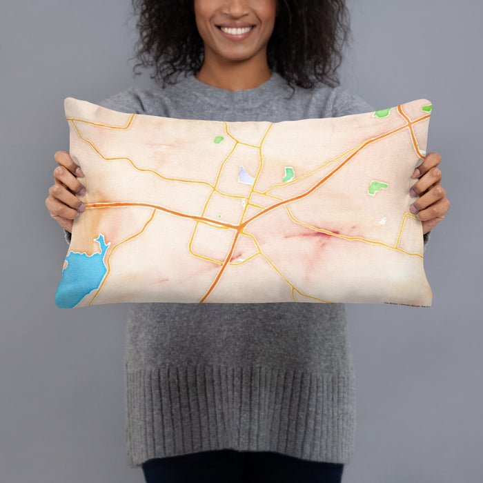 Person holding 20x12 Custom Belton Texas Map Throw Pillow in Watercolor