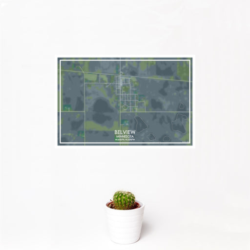 12x18 Belview Minnesota Map Print Landscape Orientation in Afternoon Style With Small Cactus Plant in White Planter
