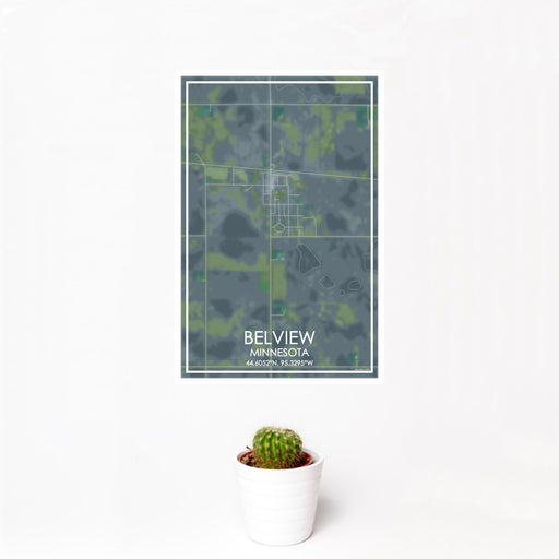 12x18 Belview Minnesota Map Print Portrait Orientation in Afternoon Style With Small Cactus Plant in White Planter