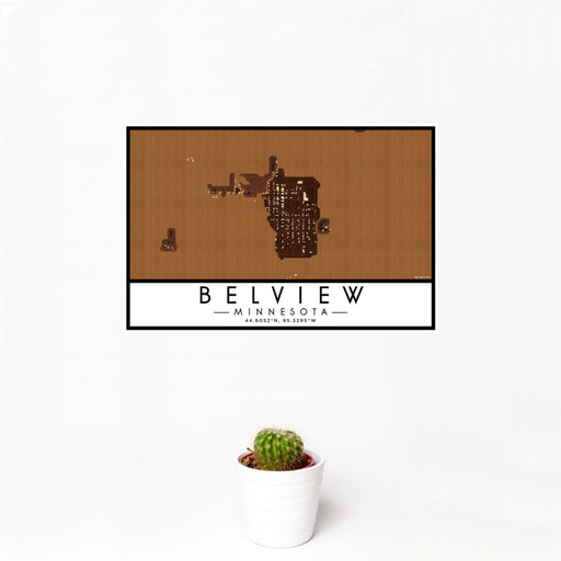 12x18 Belview Minnesota Map Print Landscape Orientation in Ember Style With Small Cactus Plant in White Planter