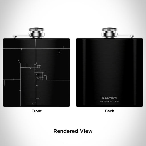 Rendered View of Belview Minnesota Map Engraving on 6oz Stainless Steel Flask in Black