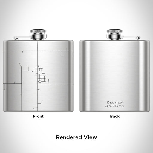 Rendered View of Belview Minnesota Map Engraving on 6oz Stainless Steel Flask