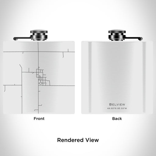 Rendered View of Belview Minnesota Map Engraving on 6oz Stainless Steel Flask in White