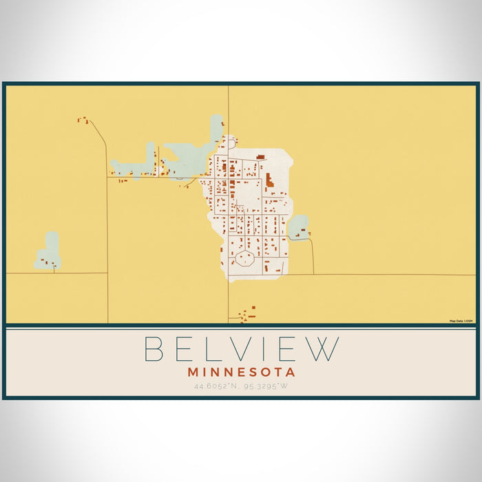 Belview Minnesota Map Print Landscape Orientation in Woodblock Style With Shaded Background