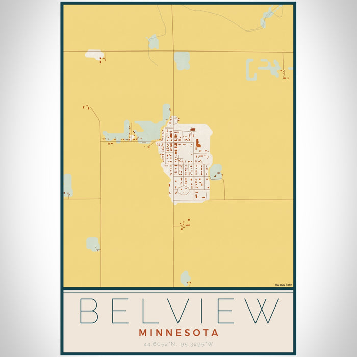 Belview Minnesota Map Print Portrait Orientation in Woodblock Style With Shaded Background