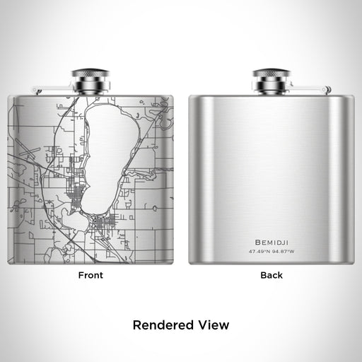 Rendered View of Bemidji Minnesota Map Engraving on 6oz Stainless Steel Flask