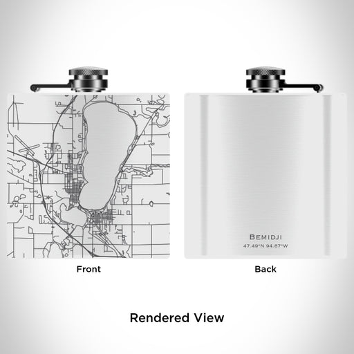 Rendered View of Bemidji Minnesota Map Engraving on 6oz Stainless Steel Flask in White