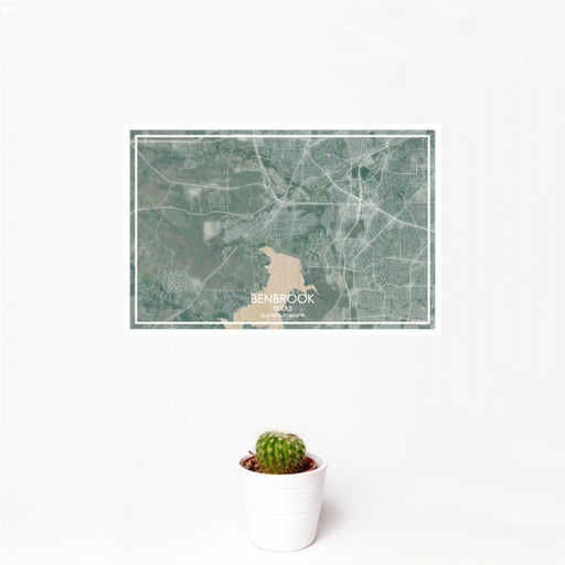 12x18 Benbrook Texas Map Print Landscape Orientation in Afternoon Style With Small Cactus Plant in White Planter