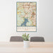 24x36 Benbrook Texas Map Print Portrait Orientation in Woodblock Style Behind 2 Chairs Table and Potted Plant