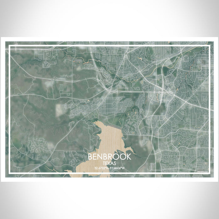 Benbrook Texas Map Print Landscape Orientation in Afternoon Style With Shaded Background